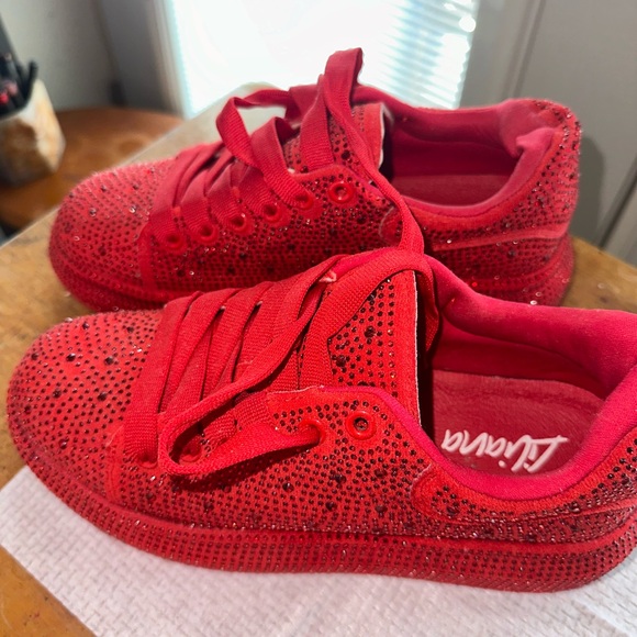 Red Rhinestone Women's Sneakers - Picture 2 of 4